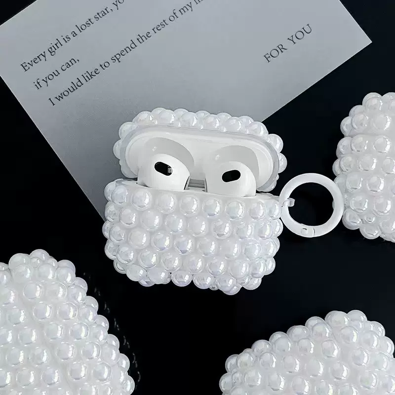 镭射白色珍珠适用AirPods套高级感苹果3代蓝牙耳机保护套五金扣