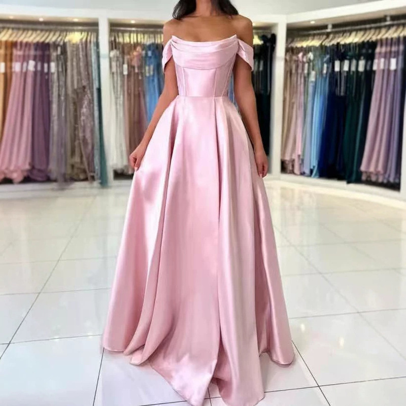 Cross-border European and American off-shoulder satin evening dress, elegant slim-fit long dress for women, suitable for banquets, annual meetings, and as a bridesmaid dress Cross-border European and American off-shoulder satin evening dress, elegant slim-fit long dress for women, suitable for banquets, annual meetings, and as a bridesmaid dress