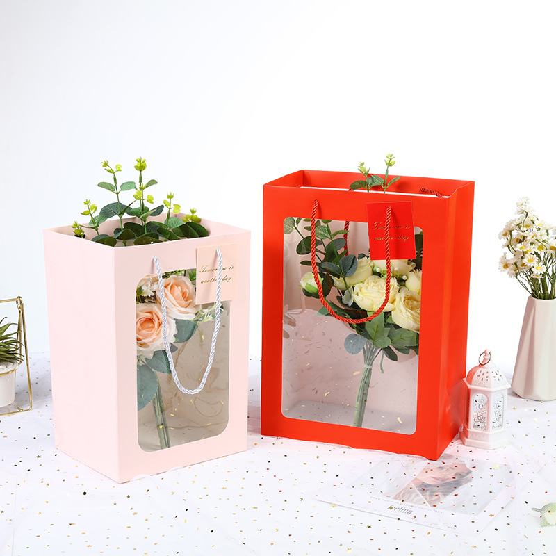 现货透明橱窗吊牌手提袋玩偶情人节伴手礼礼品袋批发透明橱窗吊袋