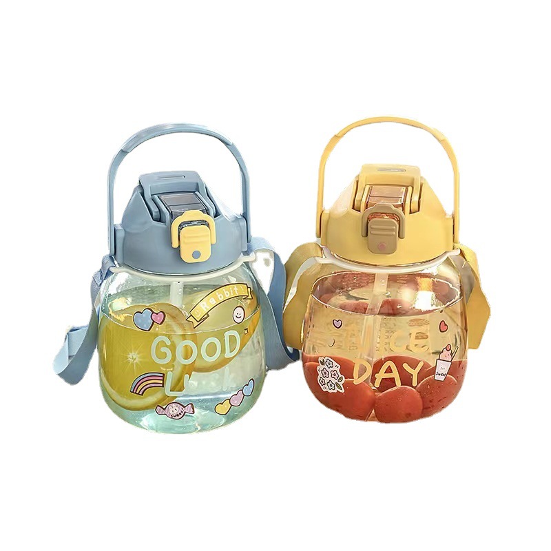 Fábrica al por mayor Internet celebridad gran vientre taza estudiante doble paja de beber agua plástico 1300ml gran capacidad deportes hervidor