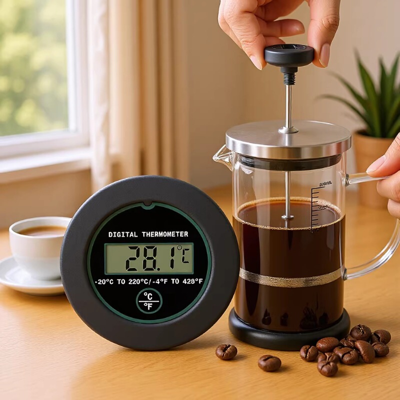 Gray Threaded Probe Electronic Coffee Pot Thermometer Suitable for Measuring Water Temperature in Coffee and Tea Pots