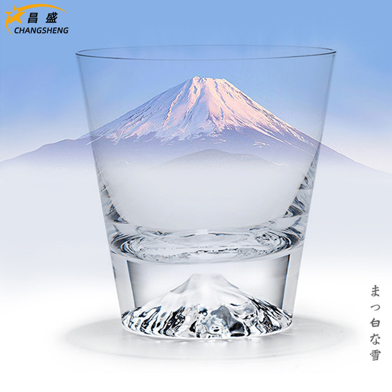 透明富士山玻璃杯子 日式耐高温威士忌洋酒饮料牛奶喝水INS风口杯|ms