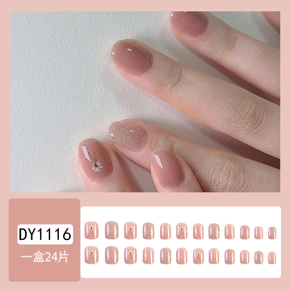 Minimal polvo desnudo flor de manicure parche de uñas desmontable parche de uñas corto productos terminados al por mayor image 7
