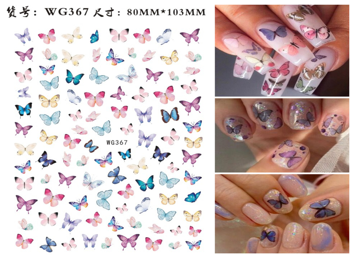 Nuevos productos de primavera de color mariposa pegatinas de manicuras de comercio electrónico transfronterizo pegatinas de manicuras mariposa WG1300-1311