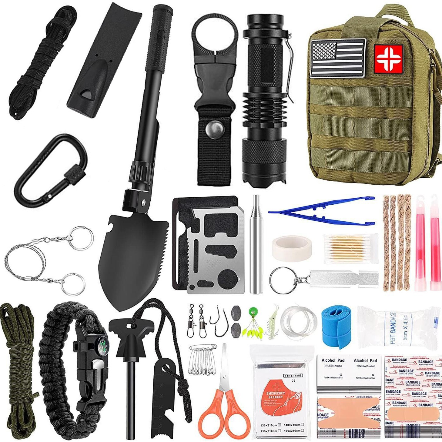 Amazon 142 piezas al aire libre equipo de camping herramienta de supervivencia traje de emergencia Kit de supervivencia multifuncional producto de supervivencia