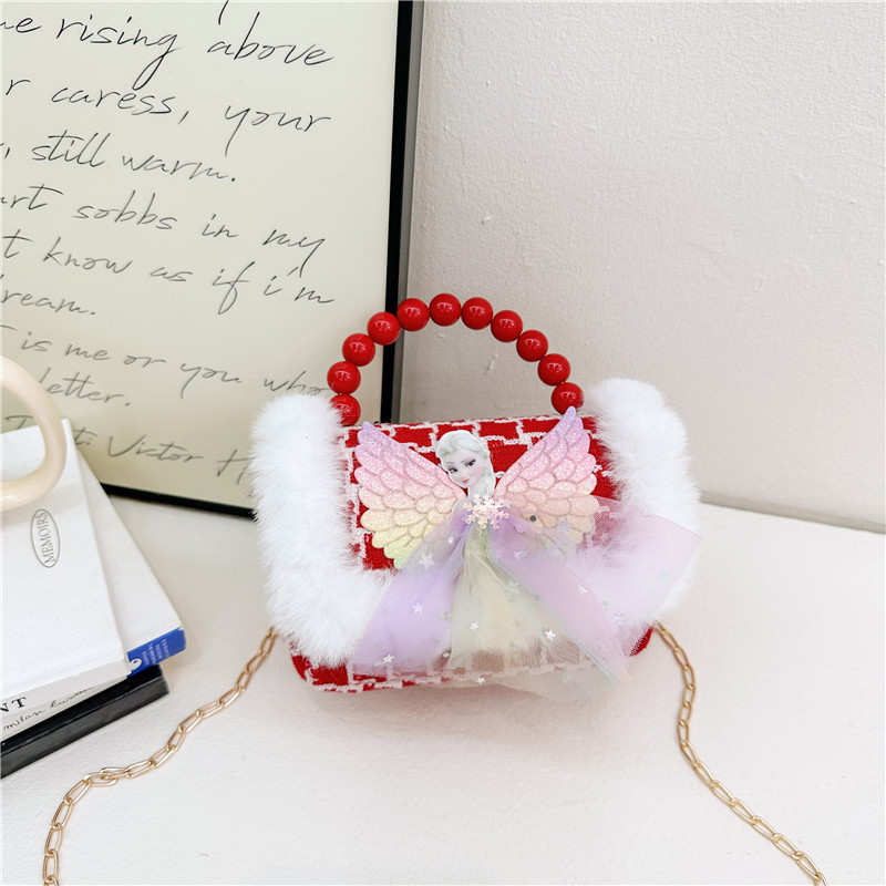 Año Nuevo gran bolso cuadrado rojo para niños bolso de perla bebé lindos bolso de cadena de arco bolso de cambio de niñas