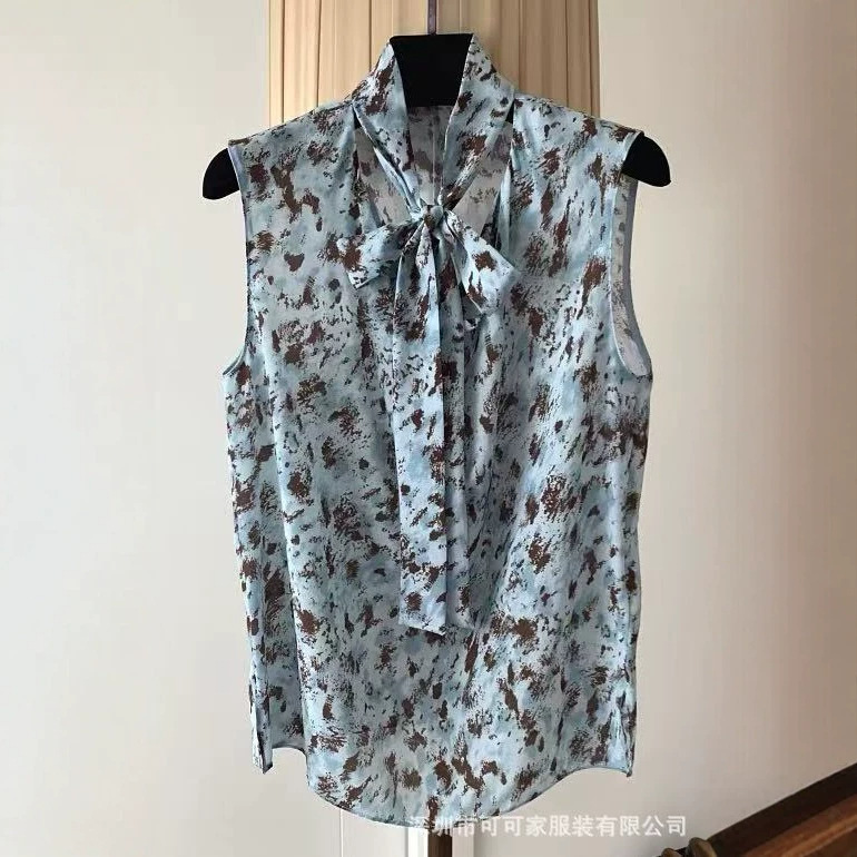 2026 Summer High-End Silk Printed Style Loose Sleeveless Elegant Mulberry Silk Blouse for Women