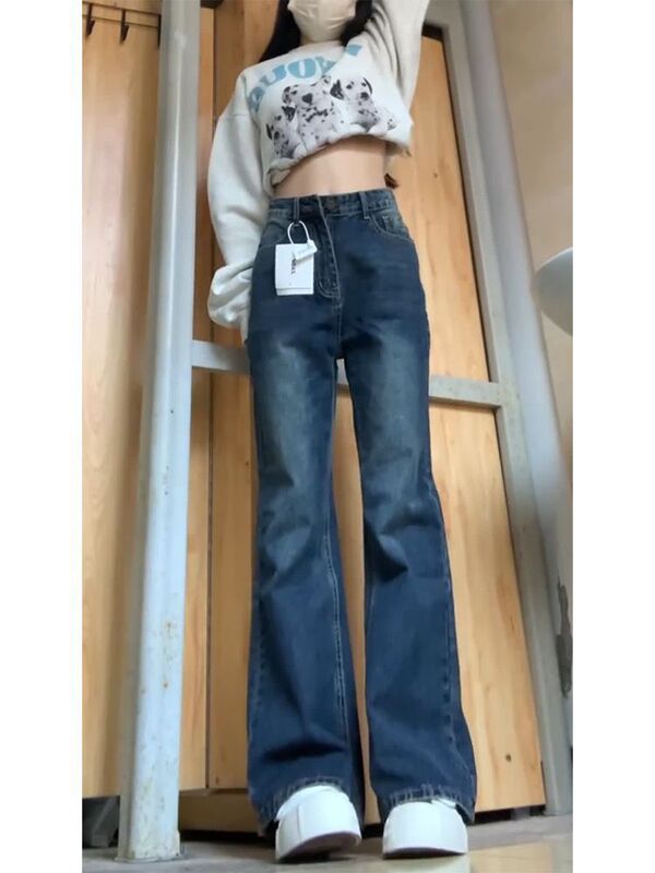 小个子复古牛仔裤女秋冬新款高腰直筒显瘦宽松阔腿百搭裤子|undefined