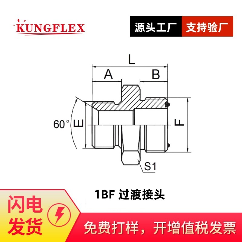 1BF英管外螺纹60度内锥/美制ORFS外螺纹直通接头  碳钢过渡接头