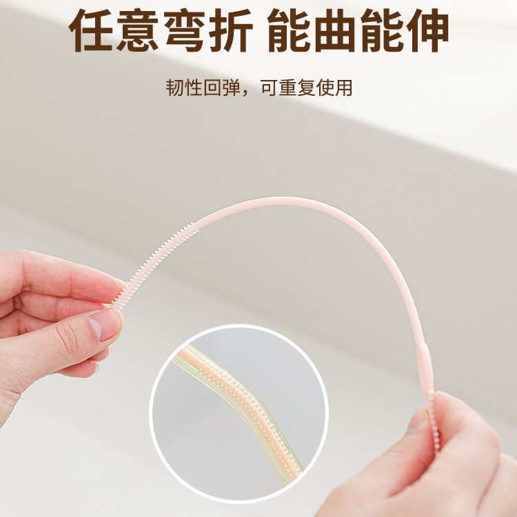 Nuevo cepillo de pajita de doble cabezal flexible, diseño todo en uno, cepillo de botella de manguera, pegamento suave y cepillo de tapa de copa largo transfronterizo