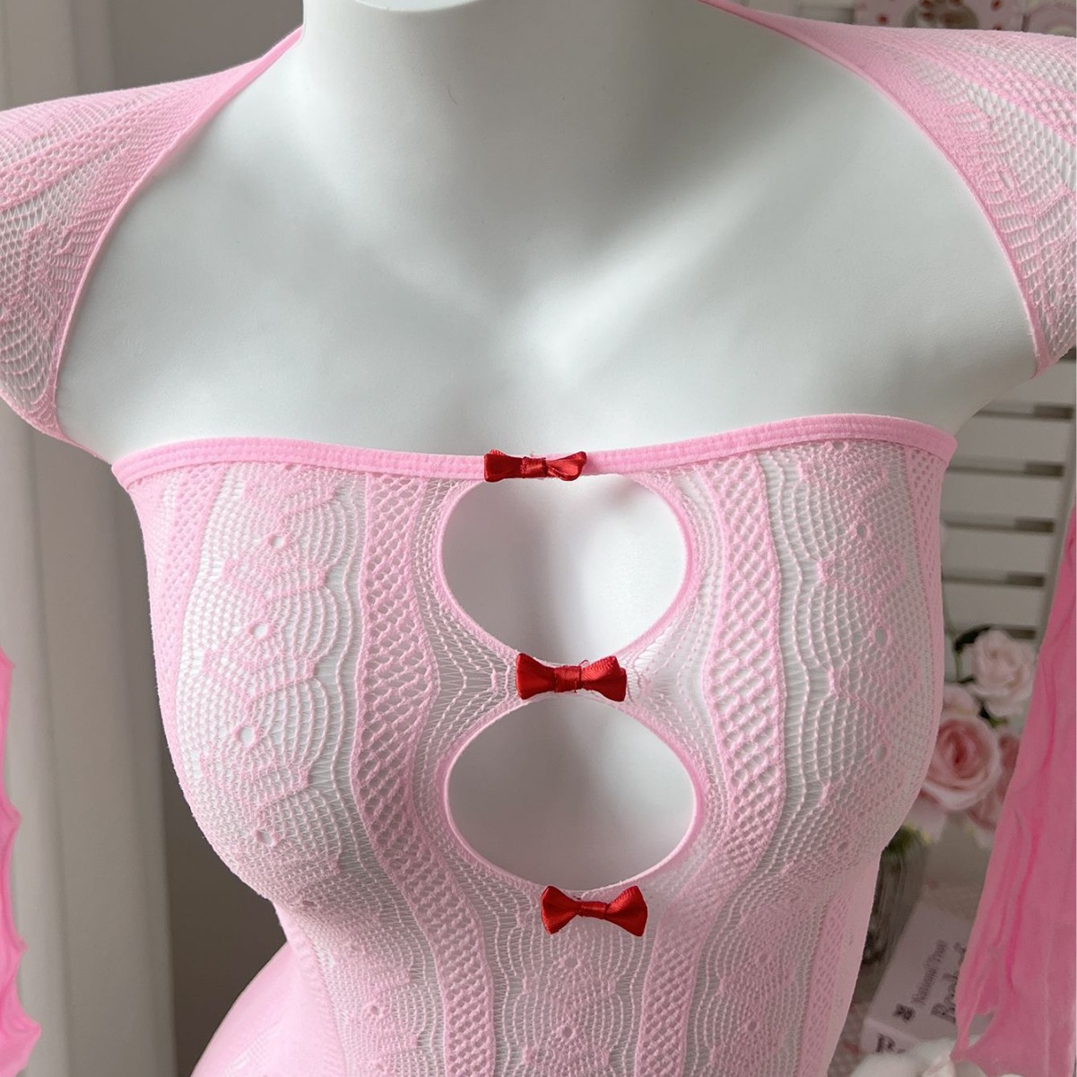 Body de Red Sexy Ajustado para Mujer de Nylon, con Estampado de Corazón, para Citas