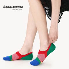 文藝復興原創潮流女襪薄款撞色條紋船襪無骨隱形襪禮盒裝棉襪子女