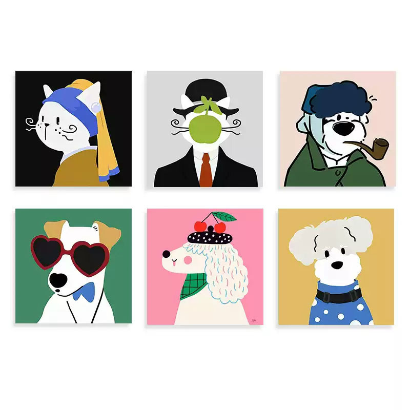 Funny Dog Portrait Pop Art Illustration Ins Style Children's Room Bedroom Decorative Painting Canvas Print Poster Funny Dog Portrait Pop Art Illustration Ins Style Children's Room Bedroom Decorative Painting Canvas Print Poster