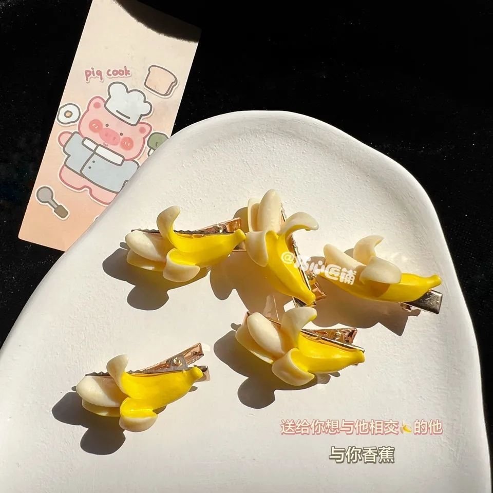Simulation Sweet Cute Banana Hairpin Funny Student Girl's Heart Creative Hairpin Side Clip Bangs Clip Internet Red Hair Accessories