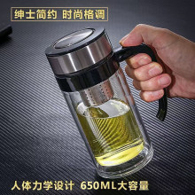 大容量商务办公杯茶水分离玻璃杯双层隔热泡茶水杯带手柄杯子礼品