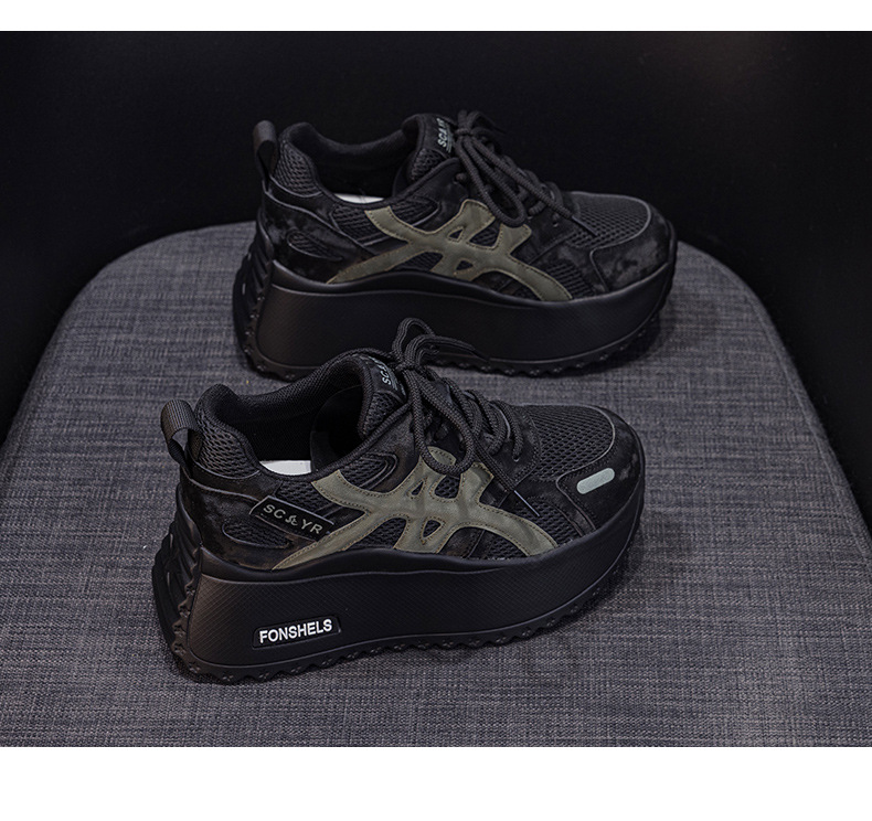 Giày sneaker nữ đế dày phong cách retro dành cho người dáng nhỏ, giày dad hot trend thu 2026, tăng chiều cao — M2933-1 màu xám đính kim cương, M2933 màu đen, M2933 màu nâu, M2933-1 màu đen đính kim cương chi tiết 43