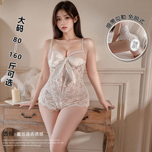 瑰若大码情趣内衣纯欲诱惑透视蕾丝性感深V低胸连体制服套装1542