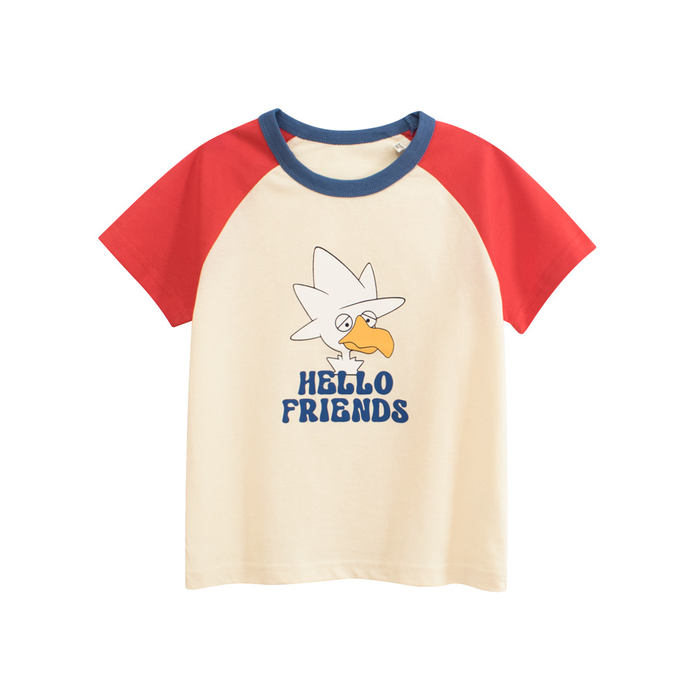 27kids ropa para niños 2025 verano nueva camiseta de manga corta para niños de dibujos animados coreanos top raglán para niños al por mayor