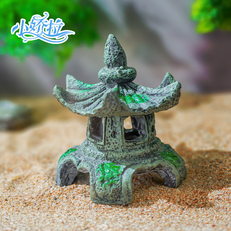 Nuevo Adorno de Paisajismo para Pecera de Resina con Forma de Faro de Piedra Arenisca Estilo Jardín Chino, Pabellón Hexagonal, Producto de Venta Caliente Transfronterizo