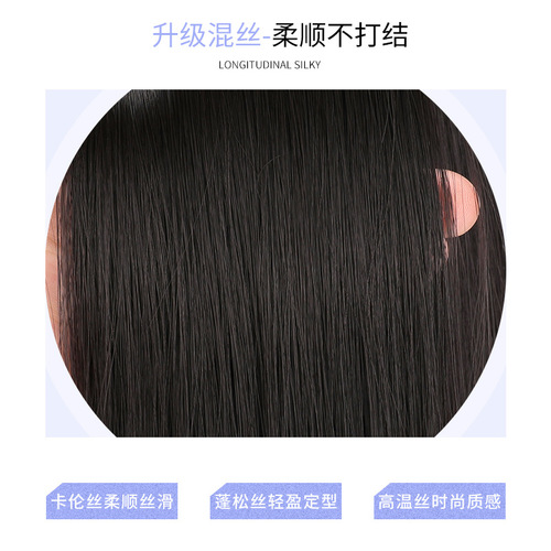 Wig and hat all in one, women's long hair natural internet celebrity cross-border special supply color gradient black long straight new full headgear