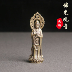 復古純黃銅佛光觀音像掛件法輪菩薩宗教供奉神像工藝品老銅器批發