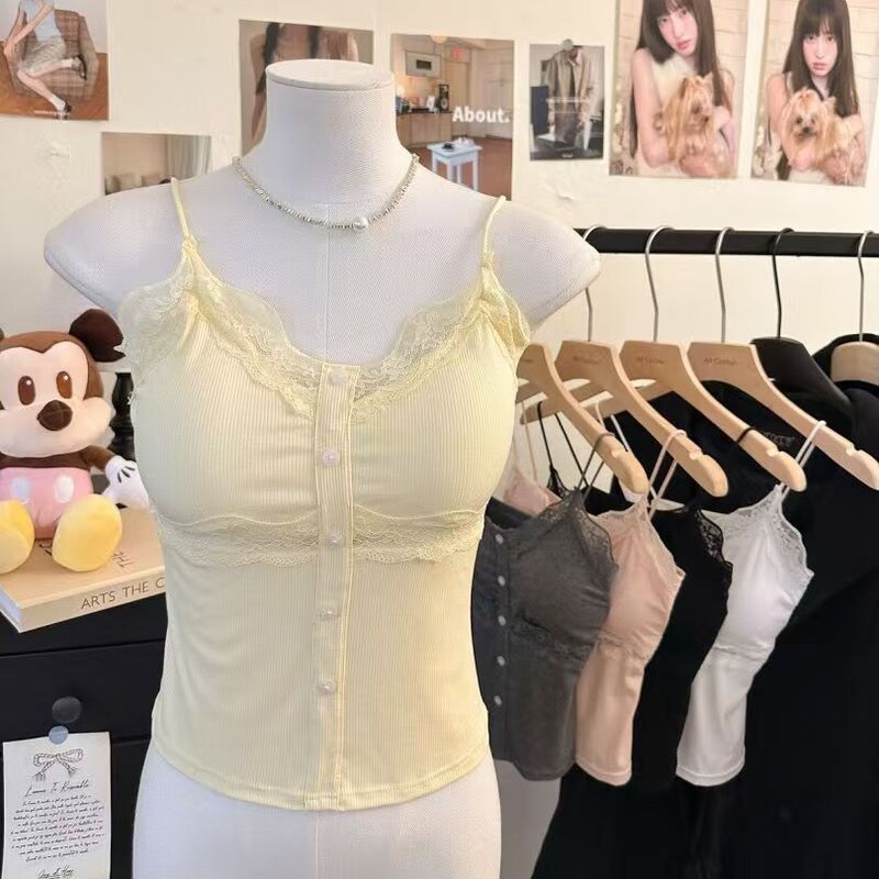 2252# new French V-neck lace strap camisole with fixed cup chest pad can be worn outside and built inside 2252# new French V-neck lace strap camisole with fixed cup chest pad can be worn outside and built inside