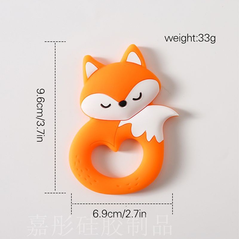 Silicone fox teether solid color orange