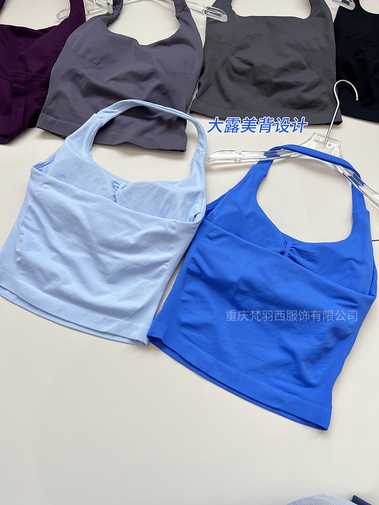 Transfronteriza versión de la patria DF cuello cuadrado chaleco de cuello colgante de tres capas con almohadilla de pecho alta elástica hermosa espalda ajustada sin costuras ropa de yoga de fitness