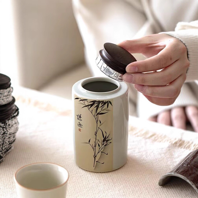 黑檀盖梅兰竹菊逸品茶叶罐陶瓷便携迷你随身储茶罐礼盒包装伴手礼|undefined
