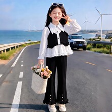 女童秋季洋气小香风衬衫紧身喇叭裤套装2026新款女孩休闲风两件套