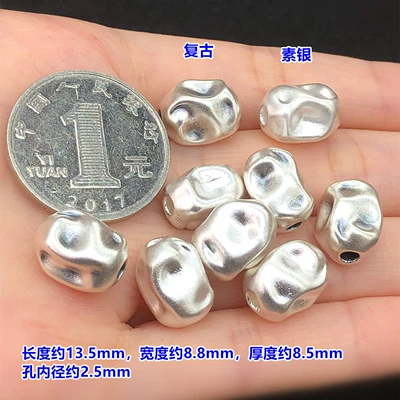 S999 Pure Silver Retro Asymmetrical Hammer Pattern Separated Beads Bucket Beads Crystal Toy Braided Hand Rope Necklace DIY Accessories (Zərgərlik ara hissələri) - f91-retro-style-one