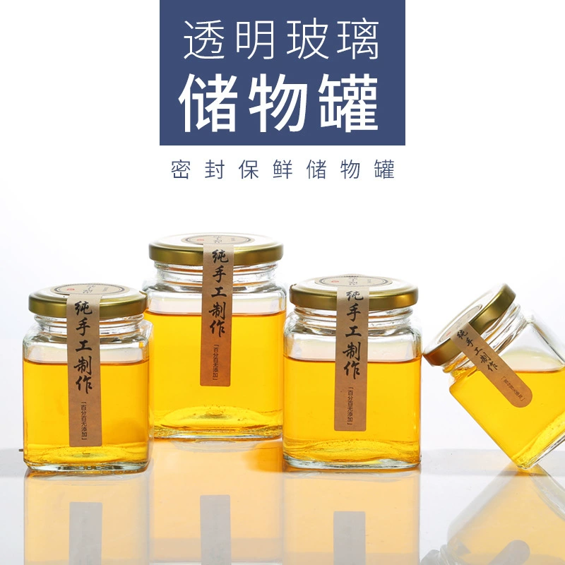 Квадратная стеклянная бутылка для меда, стеклянная бутылка для маринада, соус чили, маленькая бутылка для птичьего гнезда, оптовая продажа, консервная бутылка с крышкой, стеклянная банка