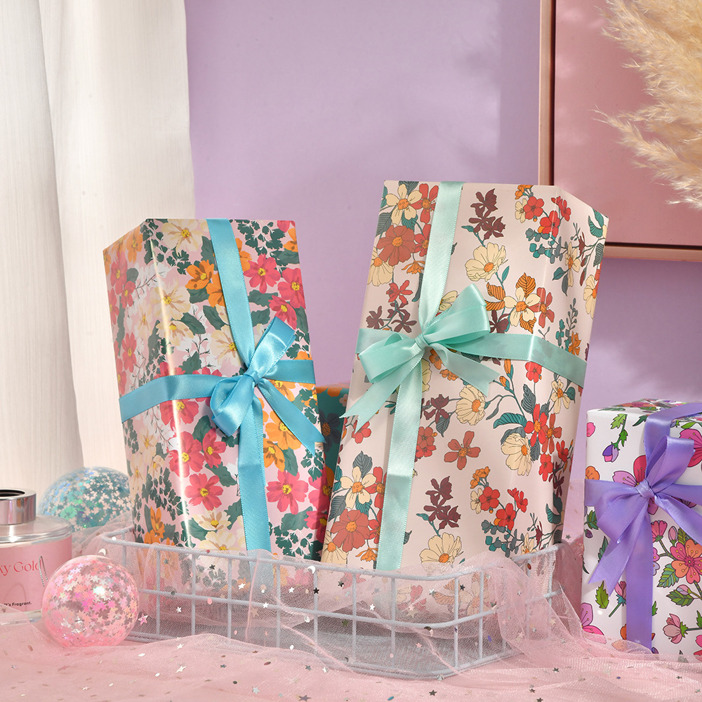 Transfronterizo nuevo papel de regalo serie de flores papel recubierto pequeña caja de regalo floral papel de regalo al por mayor