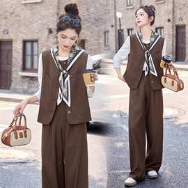 显瘦马甲阔腿裤套装女2025秋季新款时髦穿搭一整套高级感四件套裤