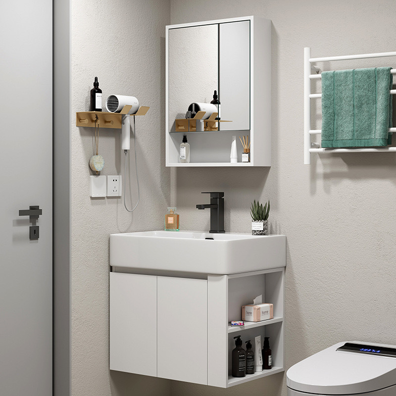 lavabo de madera maciza multicapa tipo pared ultra estrecha gabinete de baño con estante de almacenamiento lavabo de baño integrado tablero de lavado