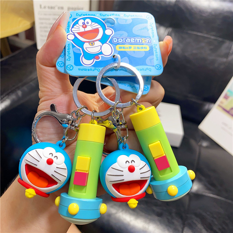 Cartoon cute big head Doraemon mini flashlight keychain creative Doraemon Tinker Bell pendant ornaments