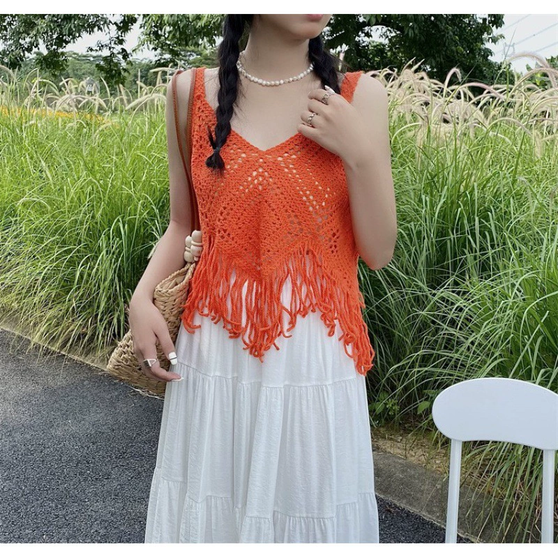 Summer cool knitted vest, retro tank top sleevless, oversize, lifting effect