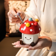ins风轻奢网红蛋糕叉子可爱陶瓷蘑菇收纳罐水果签 下午茶水果叉罐