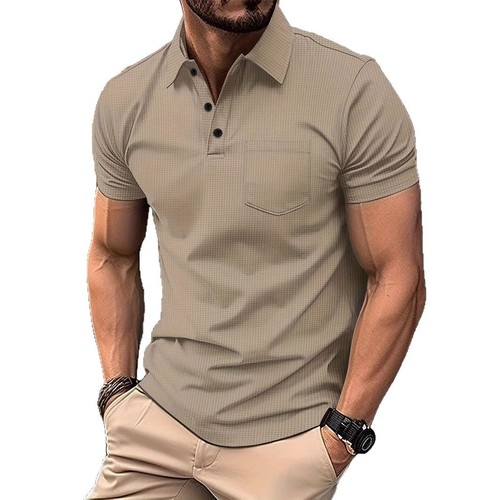 2025 Fashion Checked Solid Color Casual Sport Short Sleeve Polished Polo Shirt