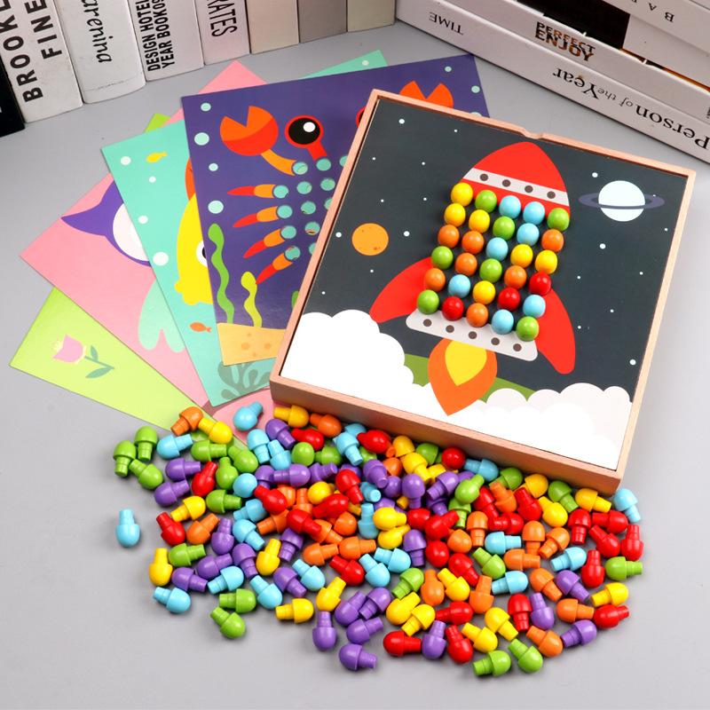 Creativo 184 juguete de uñas de setas rompecabezas educativo tablero combinación kindergarten regalo Qiaoqiao uñas rompecabezas de madera