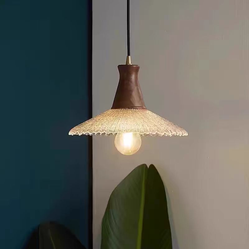 Vintage Japanese and French Style All-Copper Retro Restaurant Foyer Bar Counter Bedroom Bedside American Walnut Wood Glass Small Pendant Light