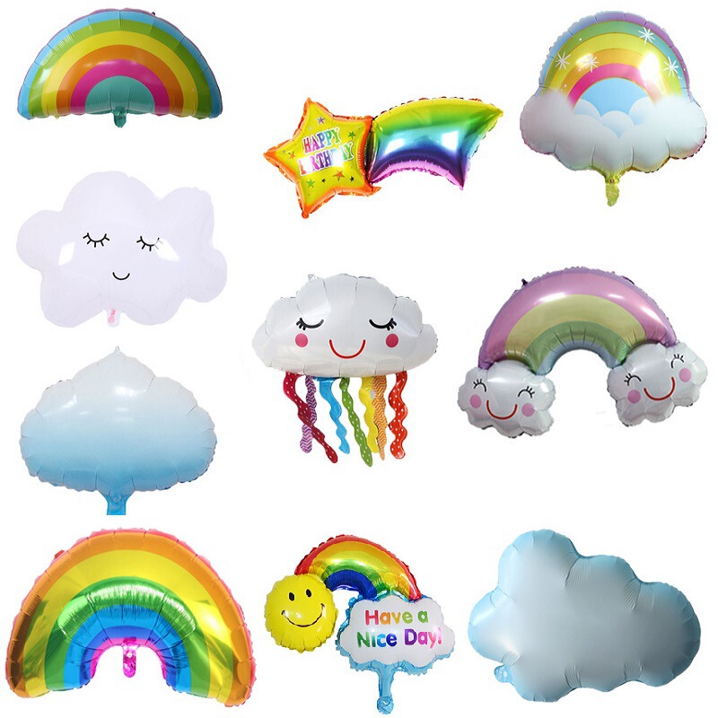 New Style Tassel White Cloud Rainbow Bridge Aluminum Foil Balloon Wholesale Cartoon Smiling Face Cute Cloud Meteor Party Decoration Ball