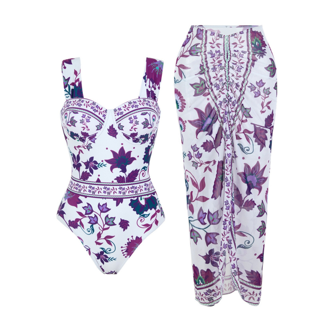 Push-up Underwire One-piece Swimsuit Tummy Control Digital Print_voghion.com