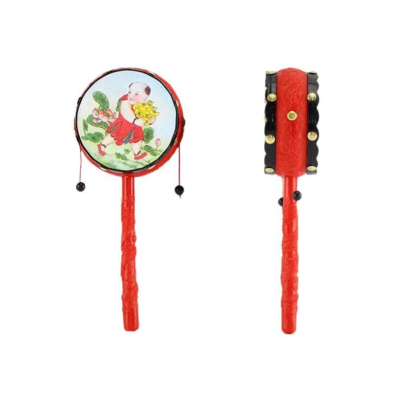 Wooden rattle stall hot sale baby early education educational toys plastic hand rattle drum toys wholesale