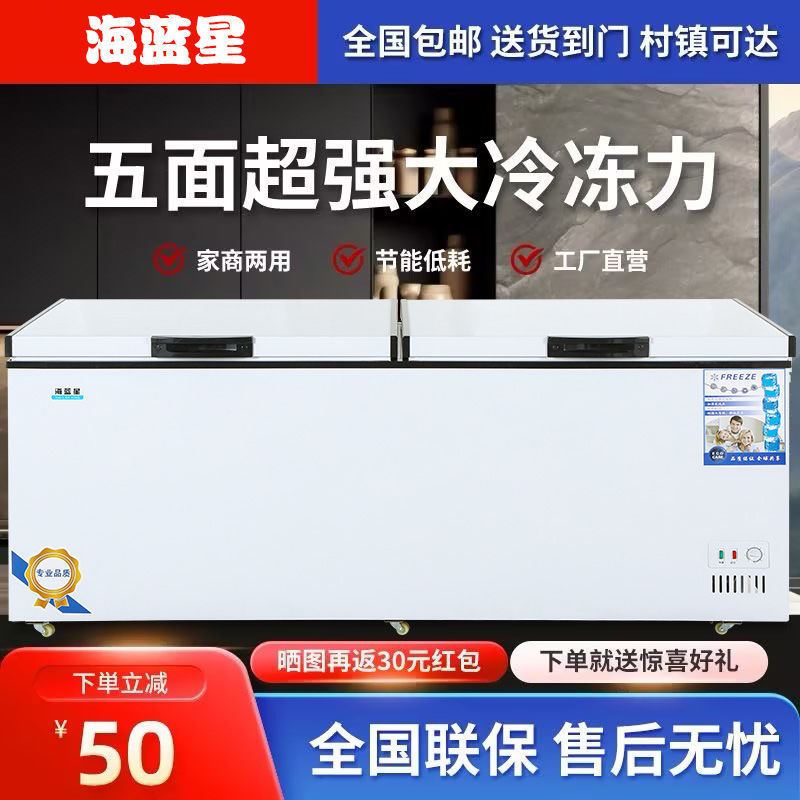 海蓝星冰柜商用家用卧式冷柜大容量冷藏冷冻展示柜双温商用冷冻柜
