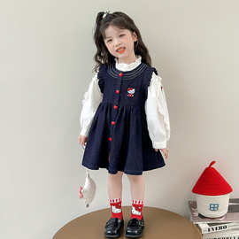 女童秋装连衣裙套装儿童洋气卡通牛仔裙女宝宝衬衣马甲裙子两件套