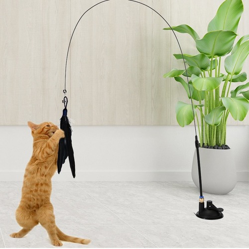 Cat Stick Cat Toys Teaser Wand Extendable Telescopic Rod Shrinkable Mini Fly Insect Black Replacement Head Rod Fairy Style Cat Flavor Toy