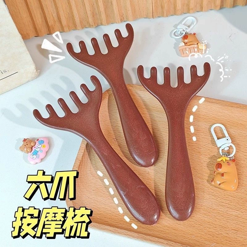 Головной массажер для терапии и очищения с роговым гребнем, в наличии, шестилапый массажный гребень для глаз, головы и кожи головы, меридианный очищающий гребень.