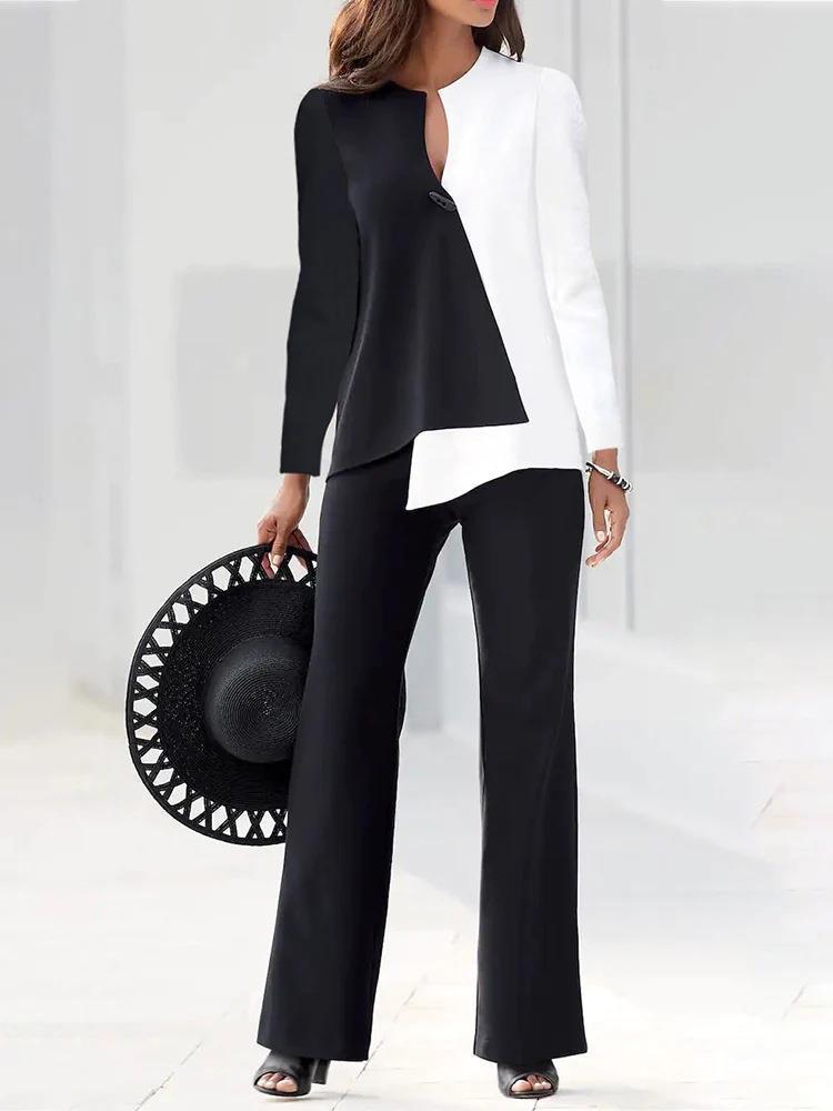 Elegant Colour-block Commuter Short Set For Autumn And Spring_voghion.com