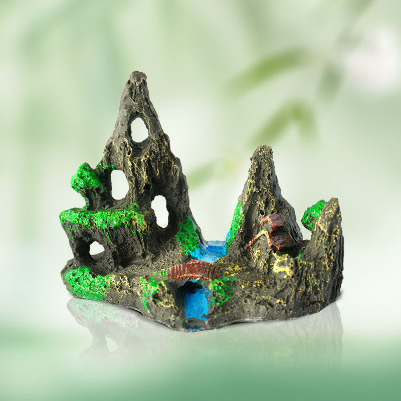 Nueva pecera, rocalla, decoración, paisajismo, montaña de resina, con simulación de agua, decoración artesanal de estilo nacional, decoración transfronteriza